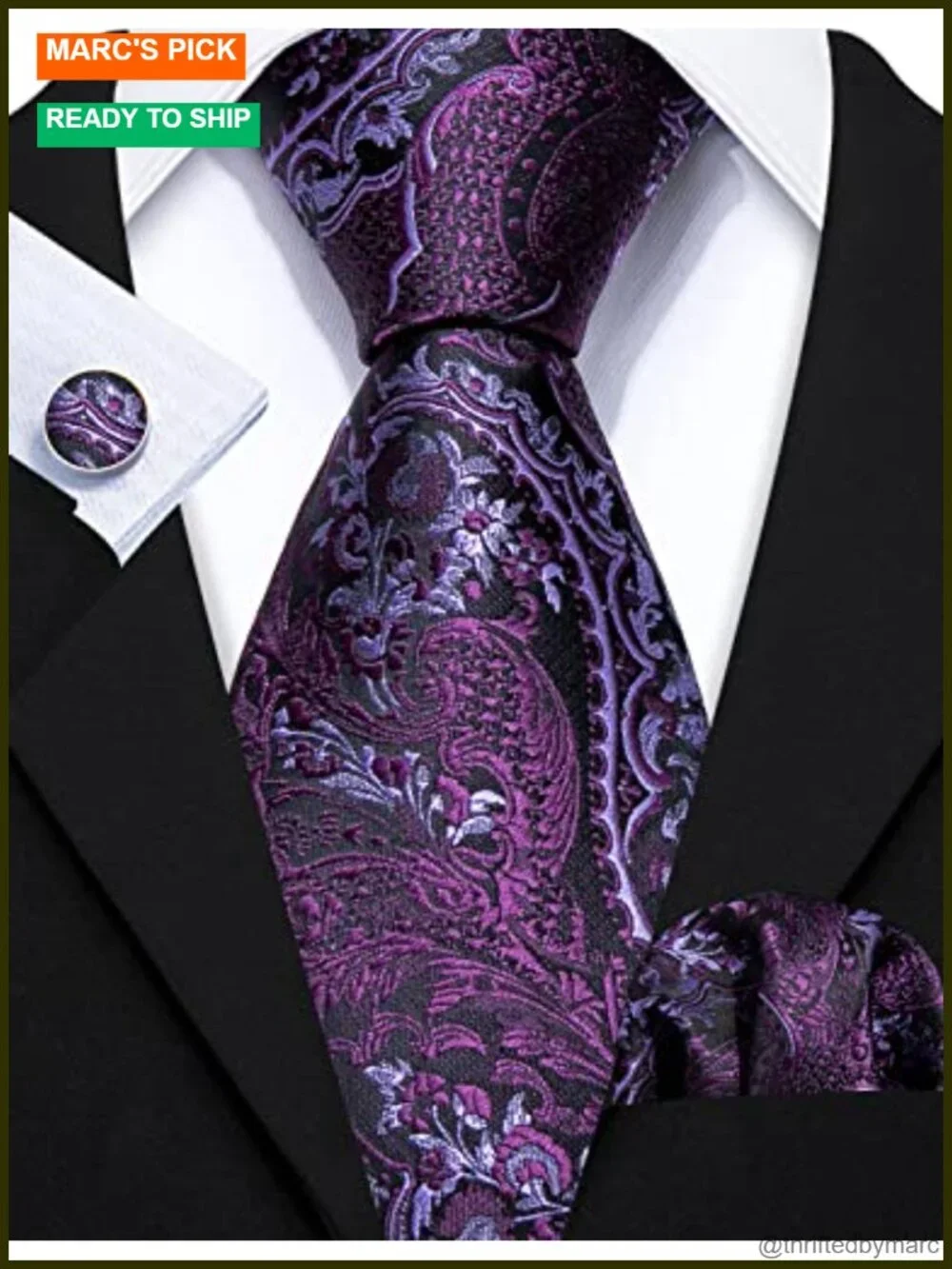 Set of 6 Silk Neckties with Tie Clip Jacquard Woven Formal Wedding